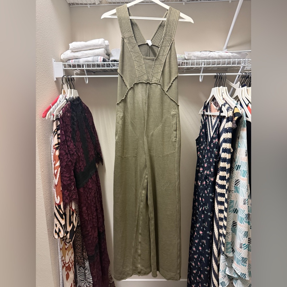 Anthropologie “Palmra Jumpauit” Green V-Neck Wide-Leg - Picture 3 of 4